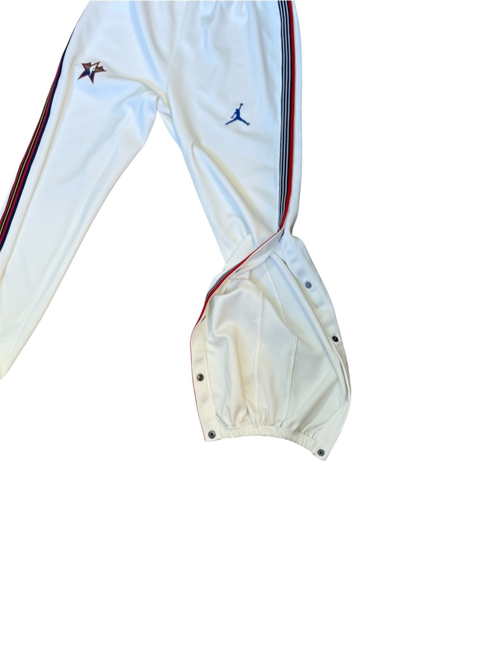 Jordan White NBA Dri-FIT Tear Away Pants with Red, Blue and Yellow Accents - Picture 6 of 10